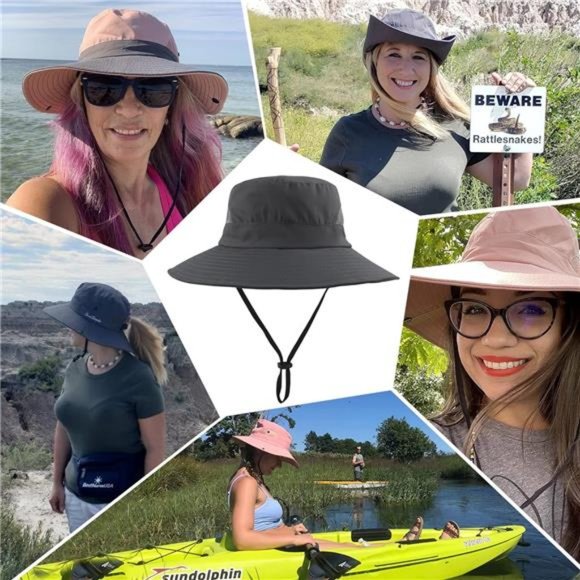 Womens Summer SunHat Wide Brim Outdoor UV Protection Hat Foldable PonytailBucket - Picture 7 of 7